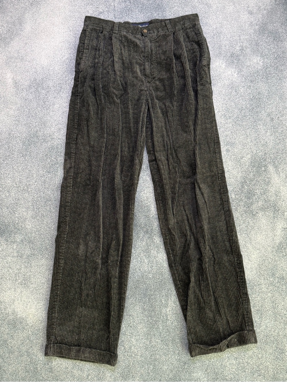 Men's Black Corduroy Pleated Trousers